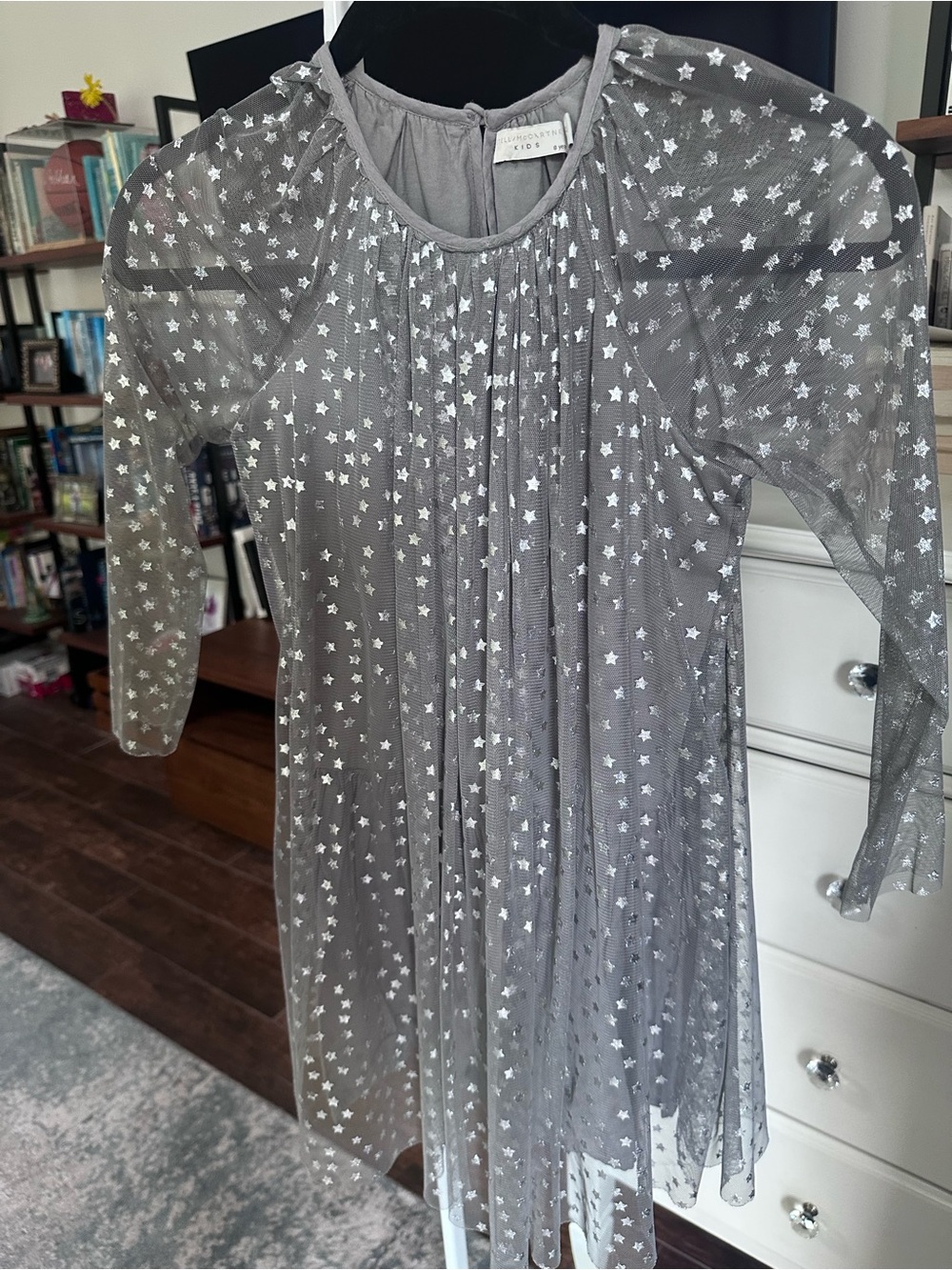 Kids Stella McCartney Girls Grey Star Mesh Dress
